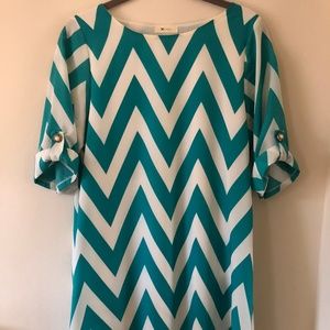Turquoise Chevron Everly Shift Dress